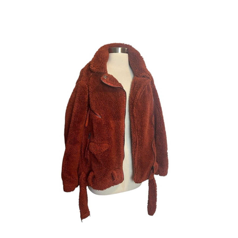 Free People So Cozy Slouchy Moto Jacket Size Small in Spiced Brandy Brown